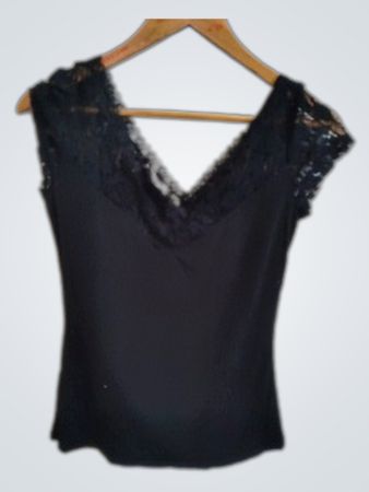 Black Blouse with Lace Trim