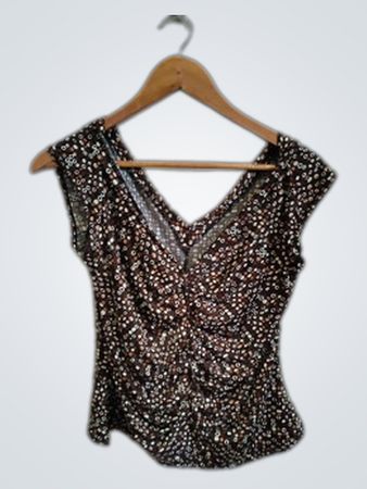 Blouse with Brown and White Pattern