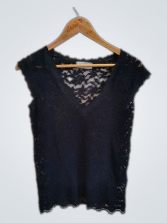 Rosemunde Copenhagen Black Lace V-Neck Top
