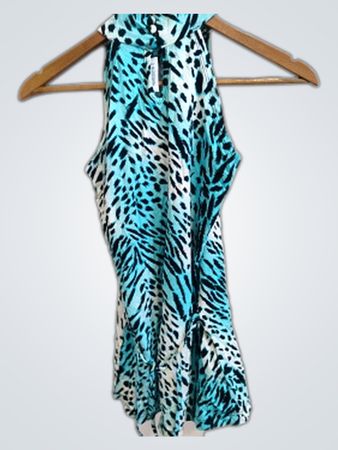 Zara Teal Animal Print Halter Mini Dress