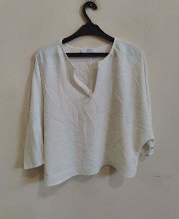 Mango White V-Neck Blouse