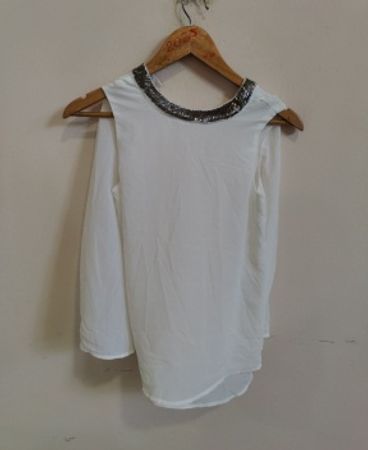 White Blouse with Beaded Neckline