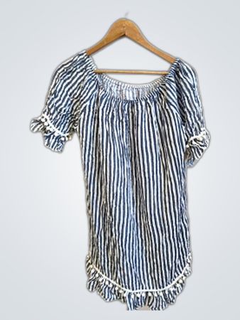 Blue and White Striped Off-the-Shoulder Top