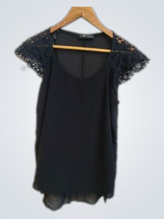 Black Lace Trim Blouse