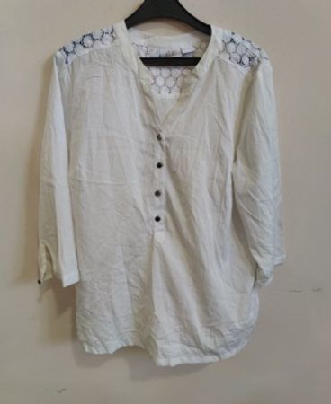 White Long Sleeve Blouse with Embroidered Detail