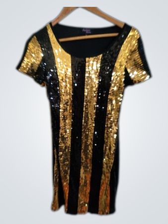 Fashion Wave Black and Gold Sequin Dress