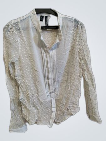 Mango White Textured Button-Up Shirt