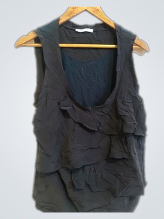 Marella Sport Navy Ruffled Sleeveless Top