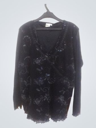 Miss Etam Black Sequin Embellished Long Sleeve Top