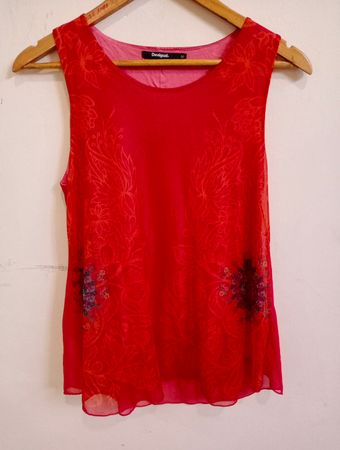 Desigual Sleeveless Red Floral Print Top