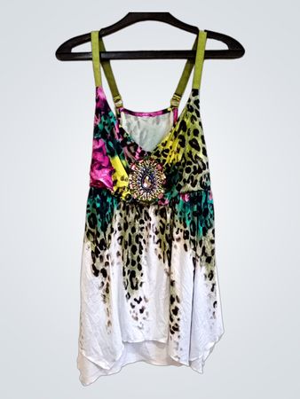 Women's Sleeveless Animal Print Top with Embellishment