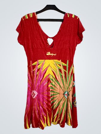 Desigual Red Dress with Multicolor Print