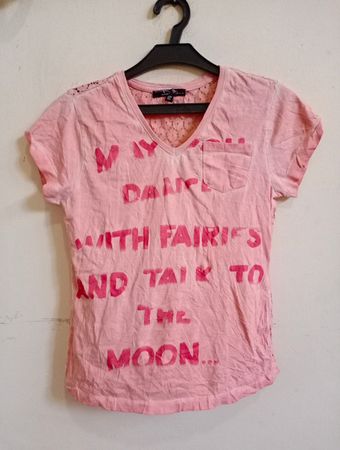 DIESEL MY DANCE WITH FAIRIES AND TALK TO THE MOON... Pink Lace T-Shirt