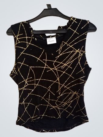 Pimkie Schwarzes ärmelloses Oberteil mit goldenem abstraktem Druck