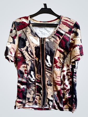 Damen T-Shirt mit abstraktem Print und Reißverschluss vorne