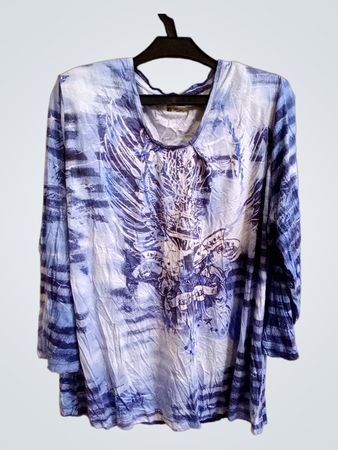 Ilse Grill Blau Tie-Dye Grafikdruck Langarmtop