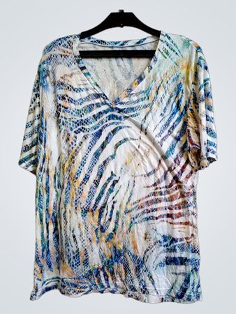 Damen V-Ausschnitt Kurzarm-T-Shirt mit abstraktem Print