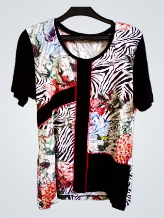 Damen Kurzarm-T-Shirt mit Blumen- und Zebra-Print