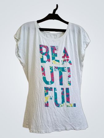 Weißes T-Shirt mit "BEAUTIFUL" Blumendruck