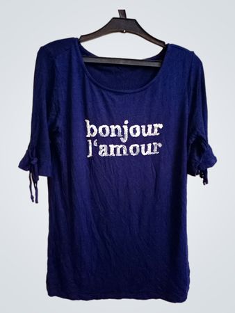 Marineblaues T-Shirt mit "bonjour j'amour" Grafik