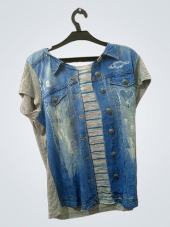 Rainbow Denim und Streifen T-Shirt