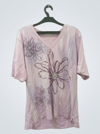 Pencini Damen Pink Floral V-Ausschnitt T-Shirt