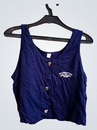 Marineblaues, gekürztes Tank-Top mit Knöpfen