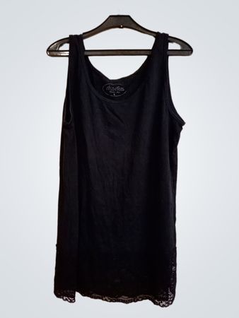 Laura Toretti Collection Regular Style Schwarzes Tanktop mit Spitzenbesatz