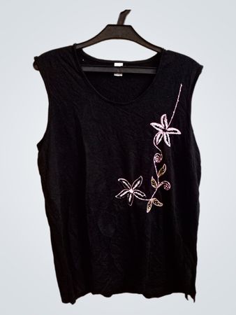 Schwarzes ärmelloses Top mit floraler Stickerei