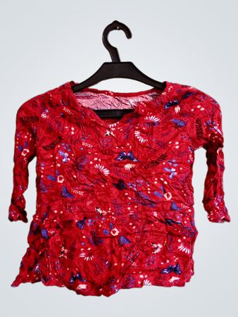 Rotes Blumenmuster Oberteil mit 3/4-Ärmeln