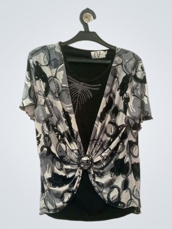 Variations Damen Schwarz- und Grau-musteriertes verziertes Schichtoberteil