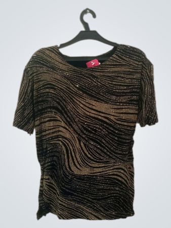 EYE design Schwarz und Gold Gestreifte Pailletten T-Shirt