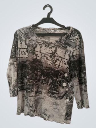 Harmony Damen Grauer Druck Langarmtop Größe M