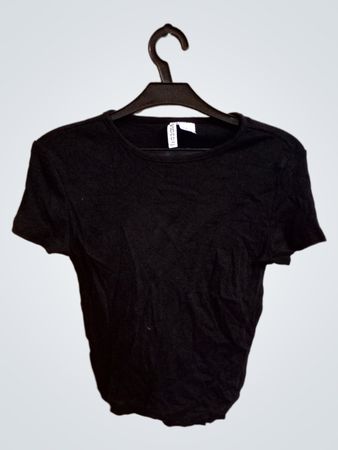 H&M Basic Schwarz Crop T-Shirt