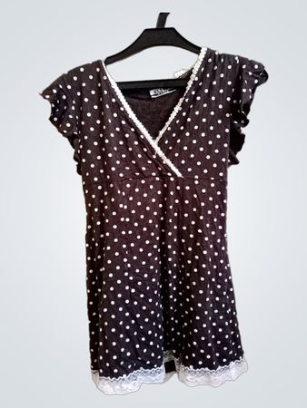 ELLEM PARIS Polka Dot Kleid mit Spitzenbesatz