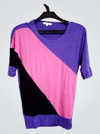 Miss Evie Lila, Pink und Schwarz Farbblock T-Shirt