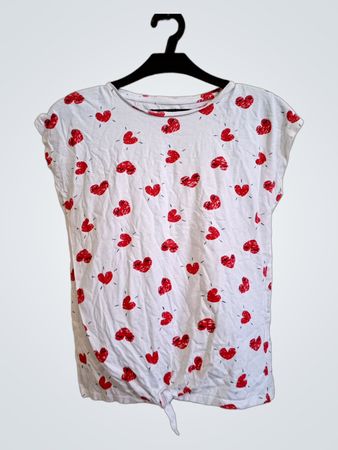Vertbaudet weißes T-Shirt mit rotem Herzdruck