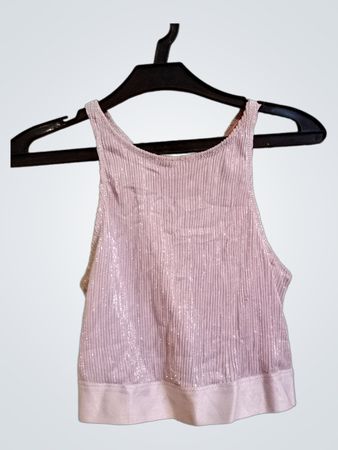 Tally Weijl Pink Glitter Ribbed Crop Top