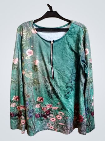 Grünes floral gemustertes Reißverschluss Langarmoberteil