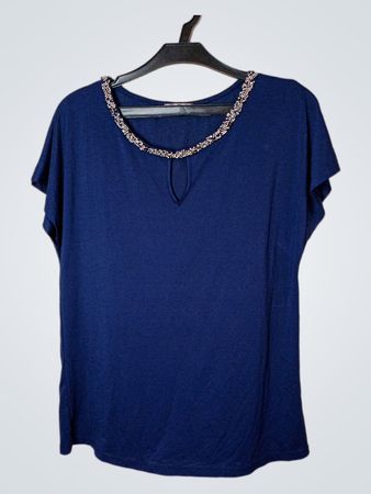 Orsay Marineblau Perlenbesetztes Ausschnitt-T-Shirt