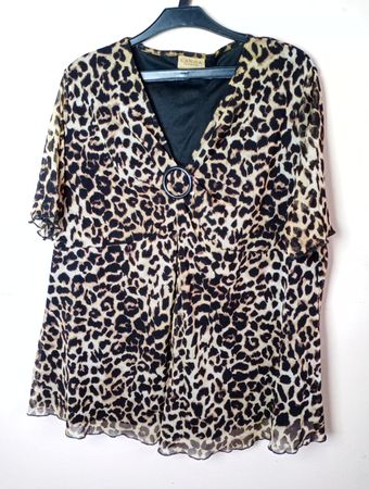 CANDA Leopardenmuster V-Ausschnitt Ring Detail Bluse