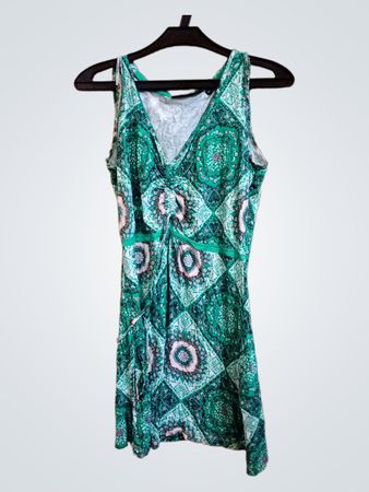 MEIN EIGENES grünes gemustertes ärmelloses V-Ausschnitt Kleid