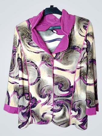 Damenbedruckte Bluse mit pinkem Saum