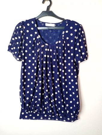 BaiShengGT marineblaue Bluse mit Polka Dots