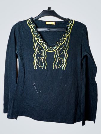 HURI Schwarzes Paillettenverziertes Longsleeve-Oberteil