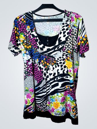 Punt Roma Damen Kurzarm Patchwork Blumenmuster T-Shirt