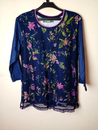 Lian Damen Blau Floral Netz Oberteil