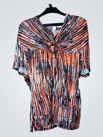 Orange Schwarz Weiß Gestreiftes Tunika-Top mit Ringdetail