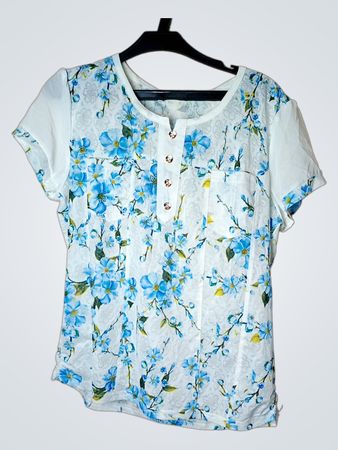 Damen Weißes Blumendruck Kurzarm-Top