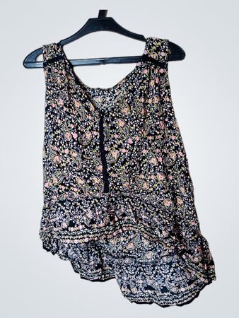 Schwarzes Floral-Druck ärmelloses Top